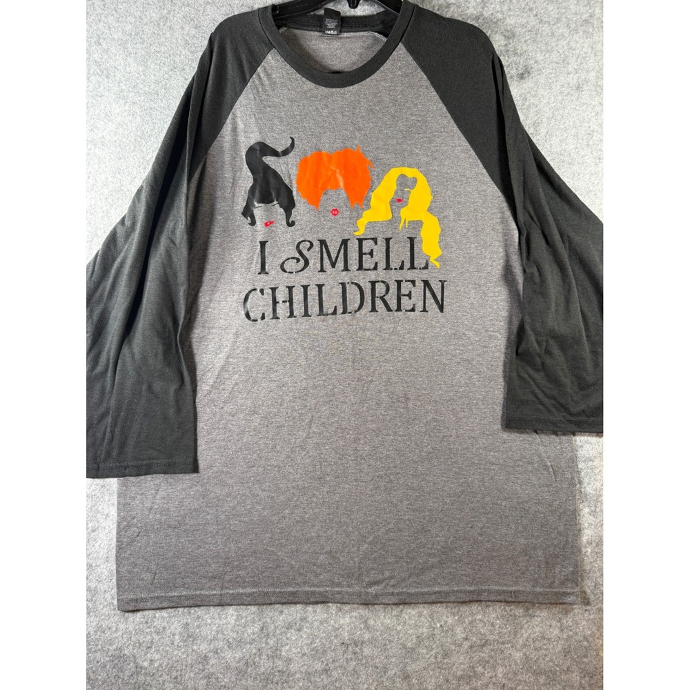 Hocus Pocus I Smell Children Sanderson Sisters Raglan Baseball Tee Gray 2XL